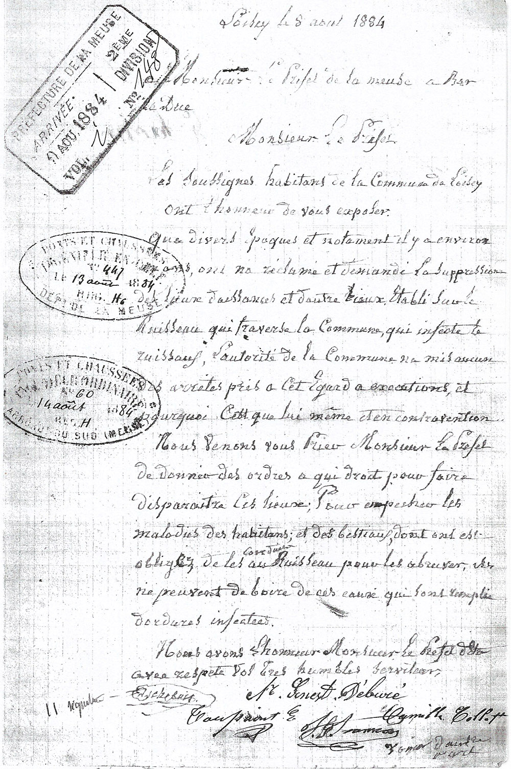 Lettre de plainte d'habitants de Loisey auprès du Préfet en 1884