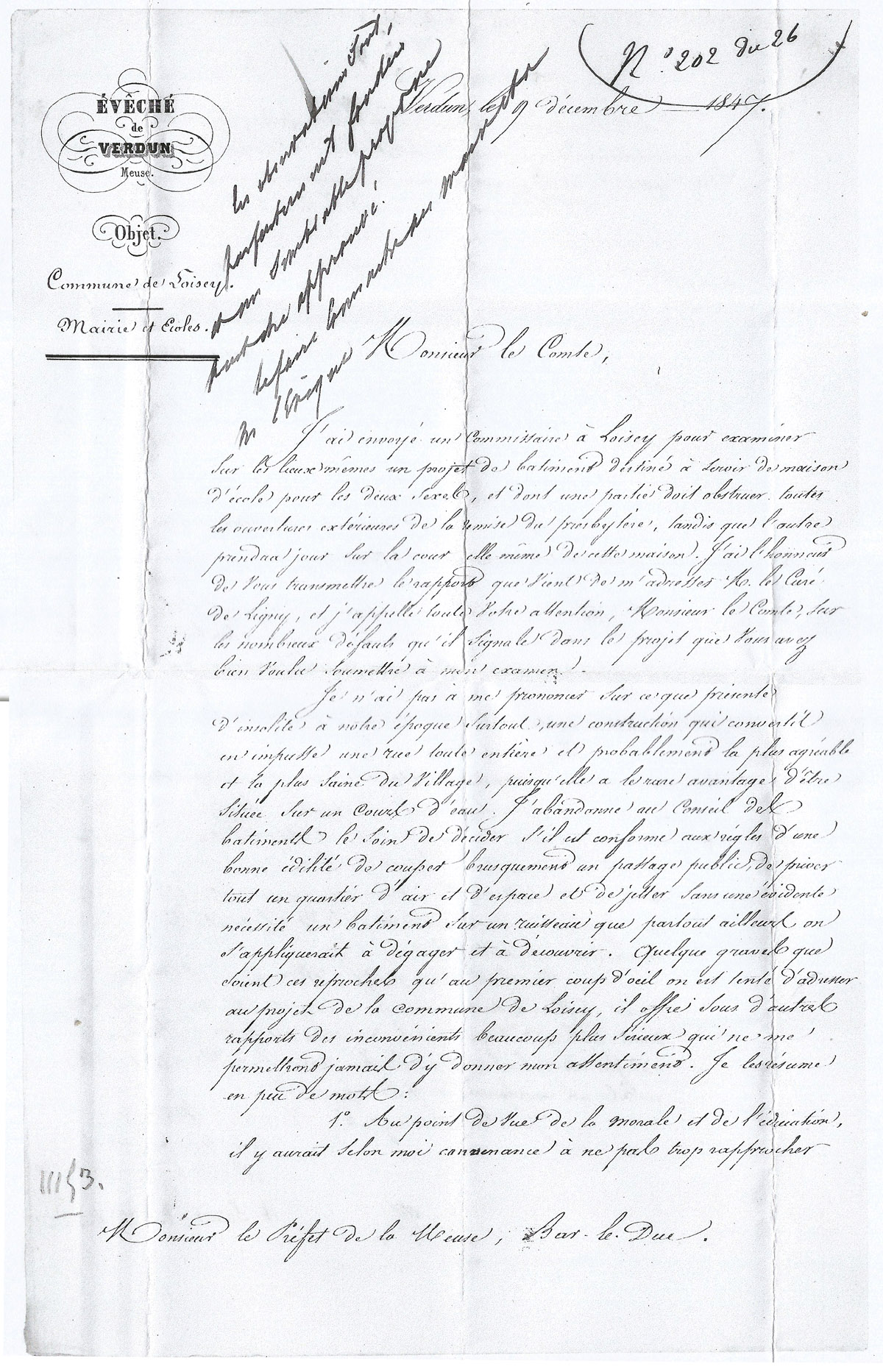 Lettre de l'Evêque de Verdun en 1847