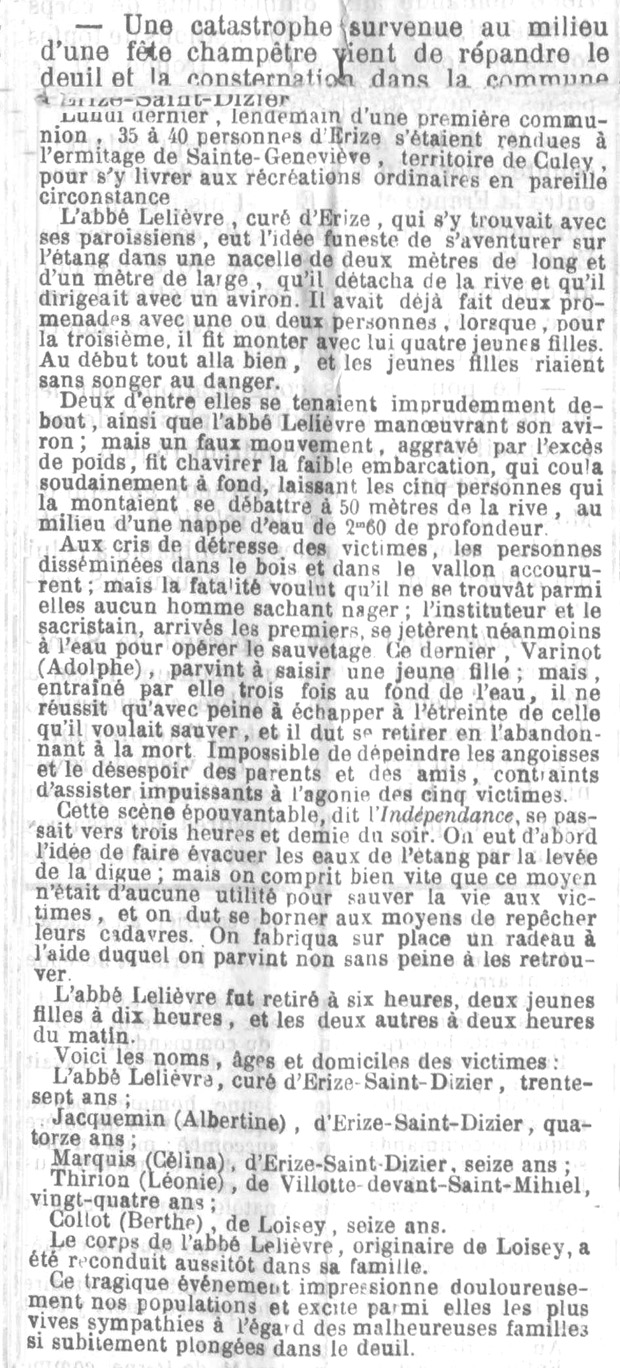  Article de l'hebdomadaire La Meuse du 12 mai 1879